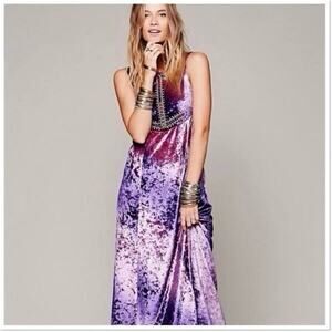 FREE PEOPLE Velvet Embroidered Unique Gradient Lavender Sleeveless Maxi Dress